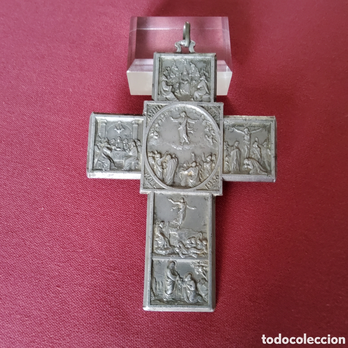Antig&uuml;edades: CRUZ DEVOCIONAL O DE PEREGRINACI&Oacute;N A&Ntilde;O SANTO 1933, PIO XI, CON ESCENAS DE LA VIDA DE JES&Uacute;S