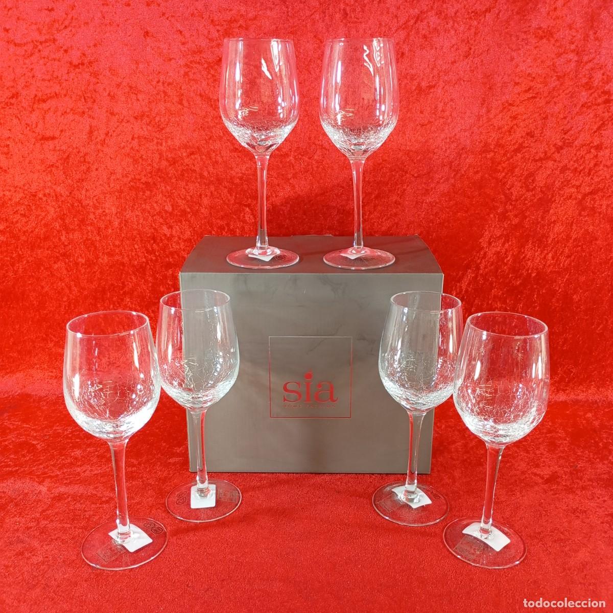 Antig&uuml;edades: JUEGO DE 6 COPAS DE VINO - SIA - HECHAS A MANO - CRISTAL GLASEADO - RAR&Iacute;SIMAS - NUEVAS