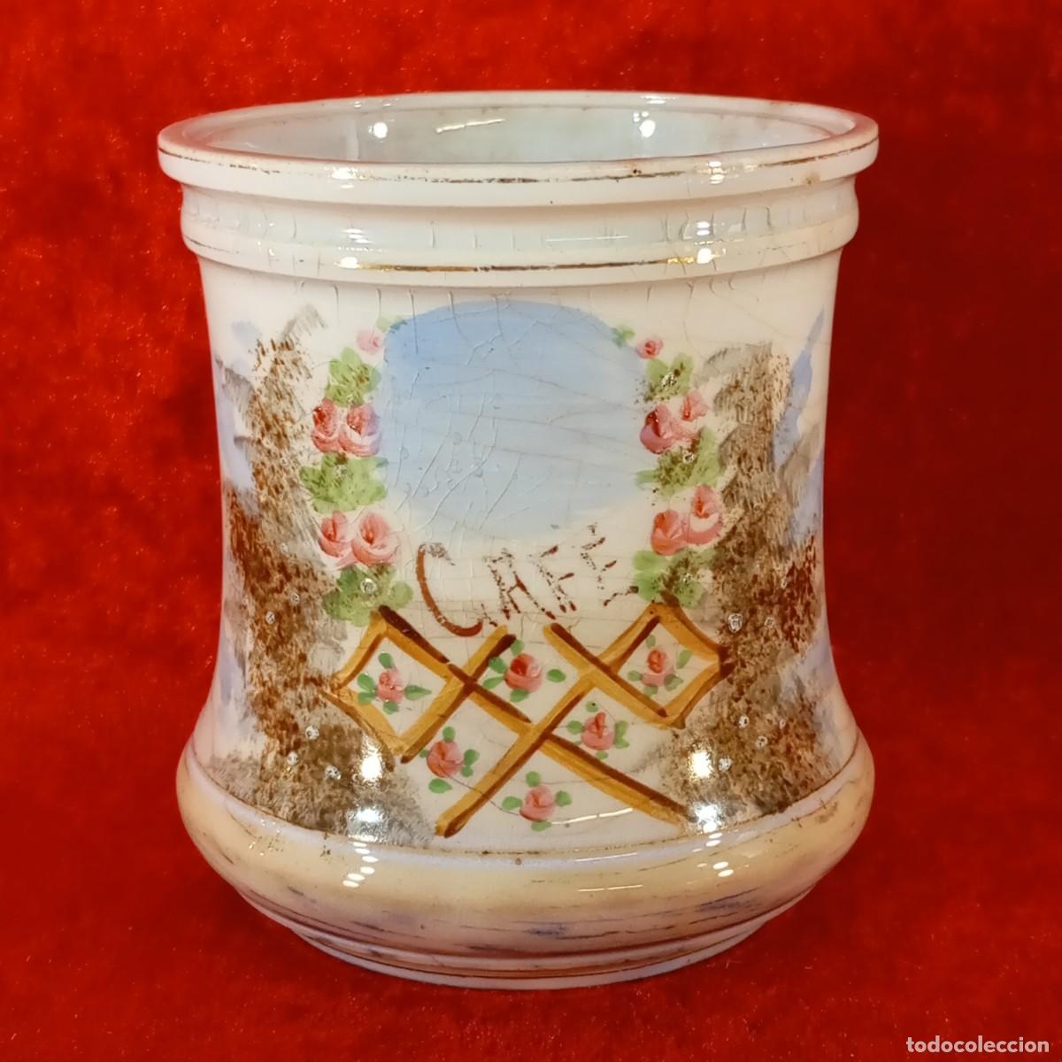 Antig&uuml;edades: TARRO DE PORCELANA PARA CAF&Eacute; - PINTADO A MANO - CON SELLO DEL FABRICANTE - C. 1900 - 11 CM