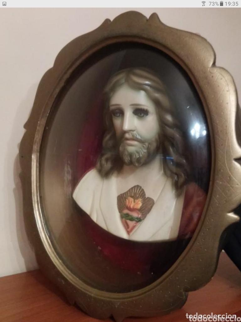 Antiguidades: UNICO EN INTERNET BUSTO ENMARCADO DEL SAGRADO CORAZ&Oacute;N MEXICO