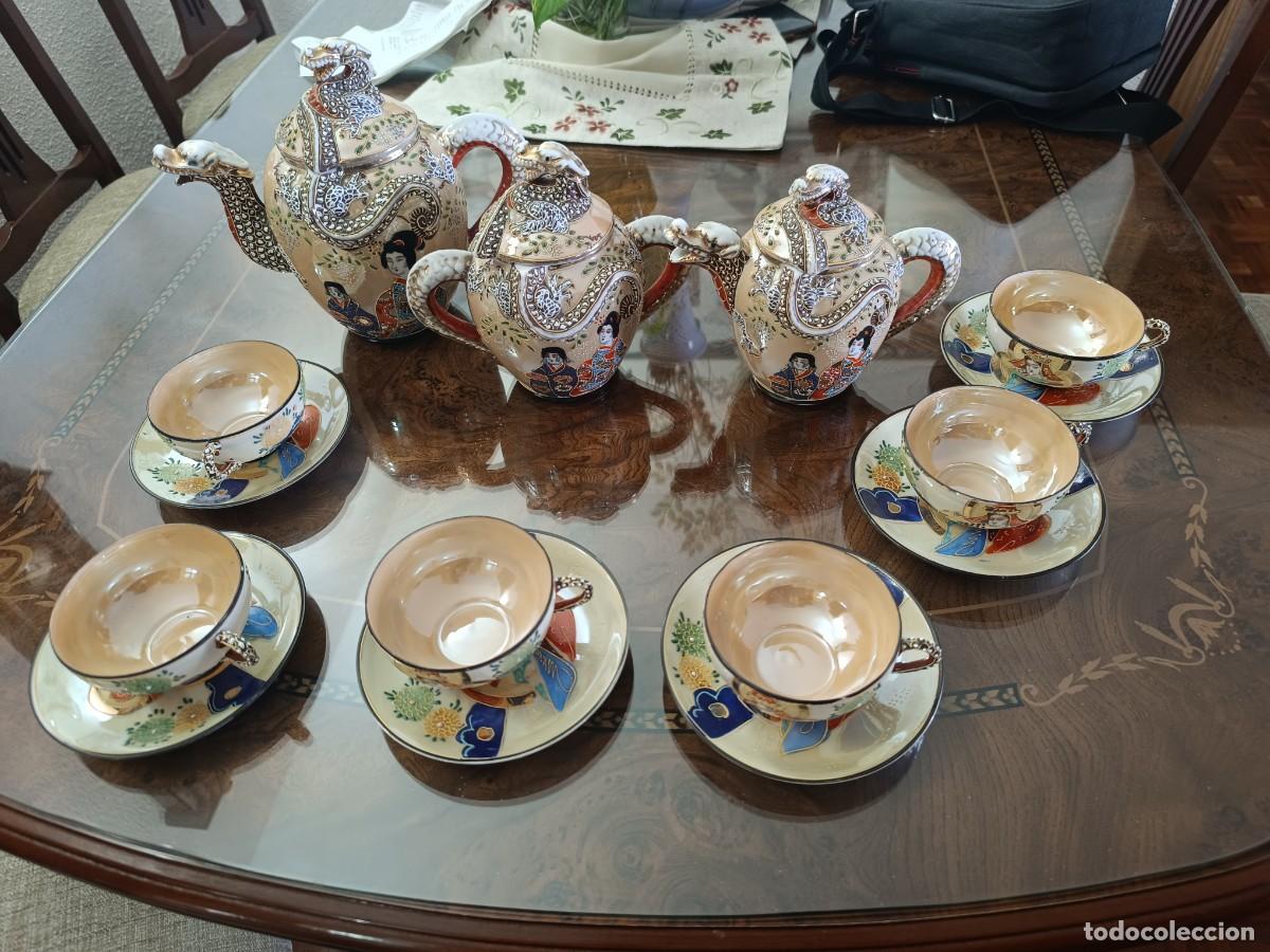 Antiguidades: Juego de t&eacute; porcelana japonesa dragones