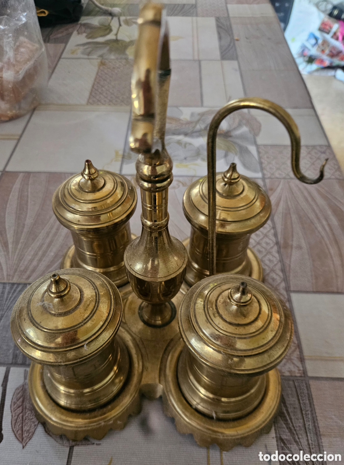 Antig&uuml;edades: Antigua Escriban&iacute;a de Escritorio en Bronce / Lat&oacute;n - Siglo XIX (Falta Campanilla)