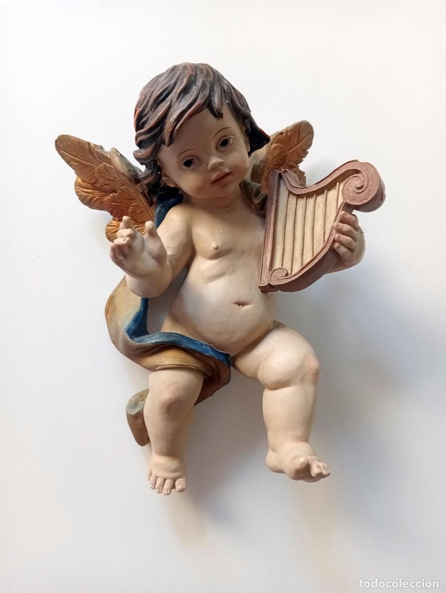 Antiquit&eacute;s: FIGURA ANGEL M&Uacute;SICO CON ARPA QUERUBIN
