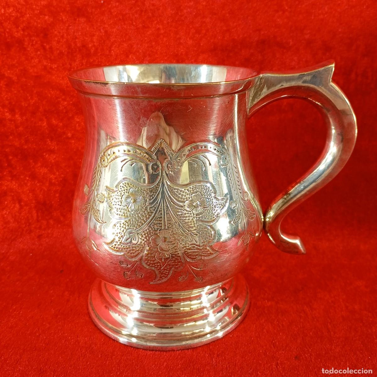 Antig&uuml;edades: PRECIOSA JARRA DE CERVEZA - E.P.N.S. A1 - MME - TRABAJADA - PUNZONADA - 12 CM - BA&Ntilde;ADA EN PLATA