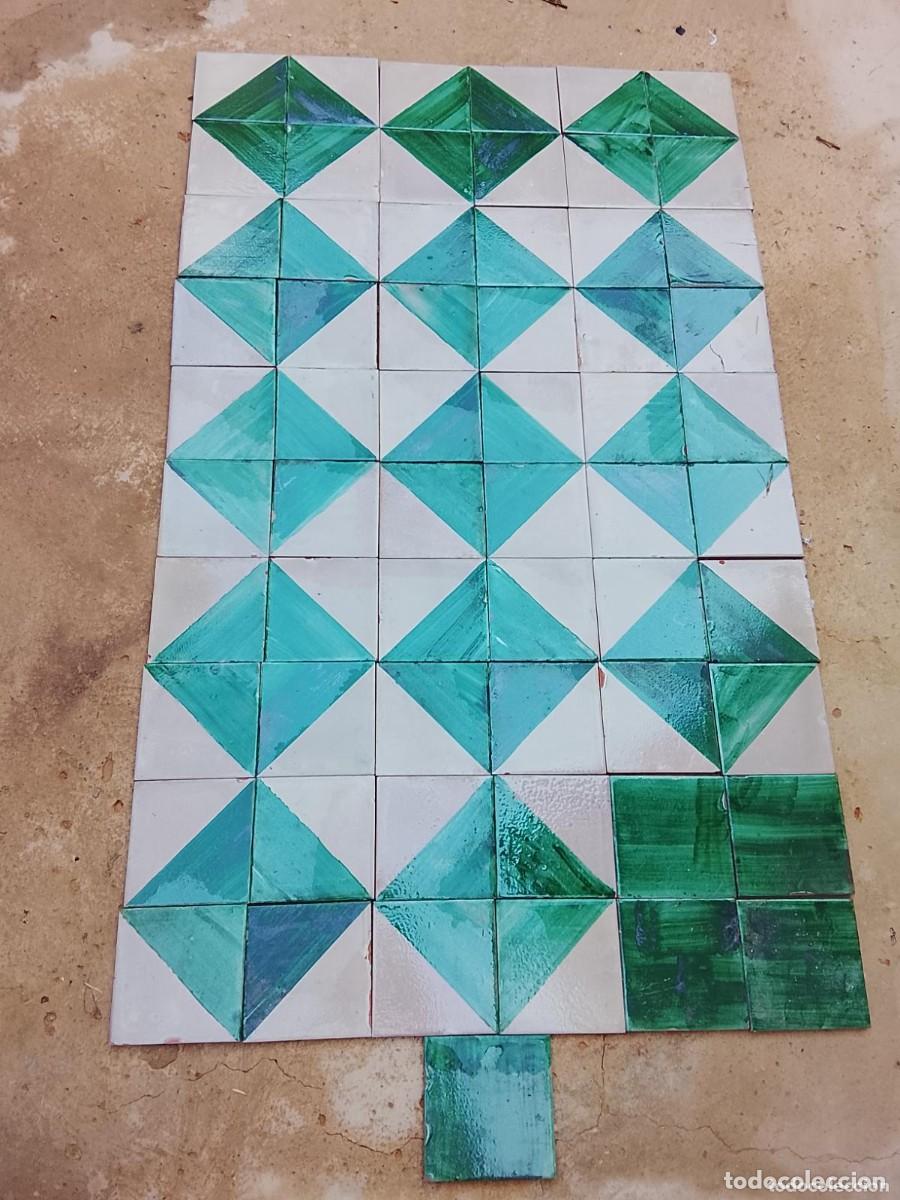 Antig&uuml;edades: Lote 62 Azulejos Antiguos Cartab&oacute;n 13x13 cm - Cer&aacute;mica Huerta (Onda) - Sin Usar