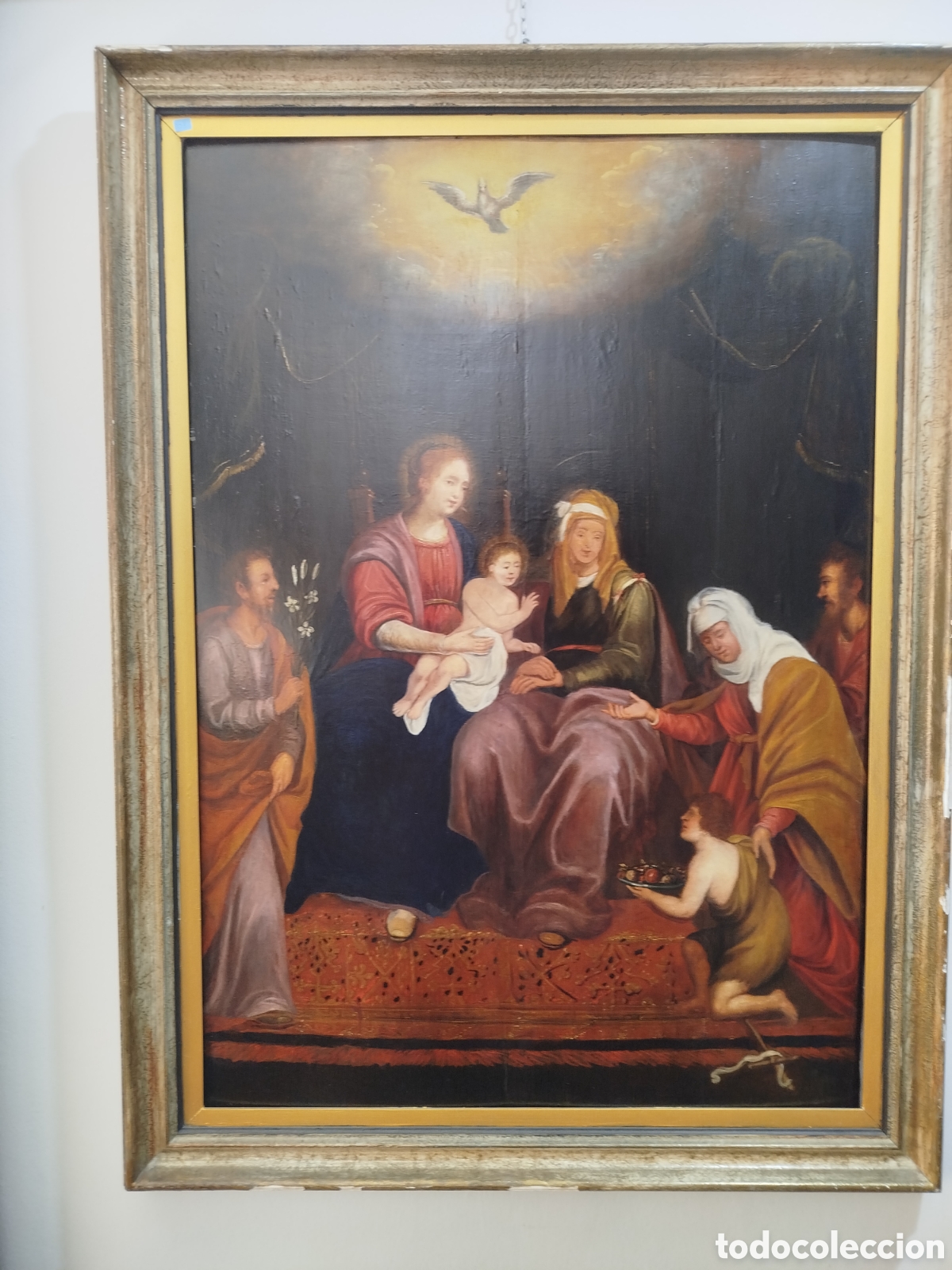 Antig&uuml;edades: Oleo sobre tabla siglo XVII sagrada familia