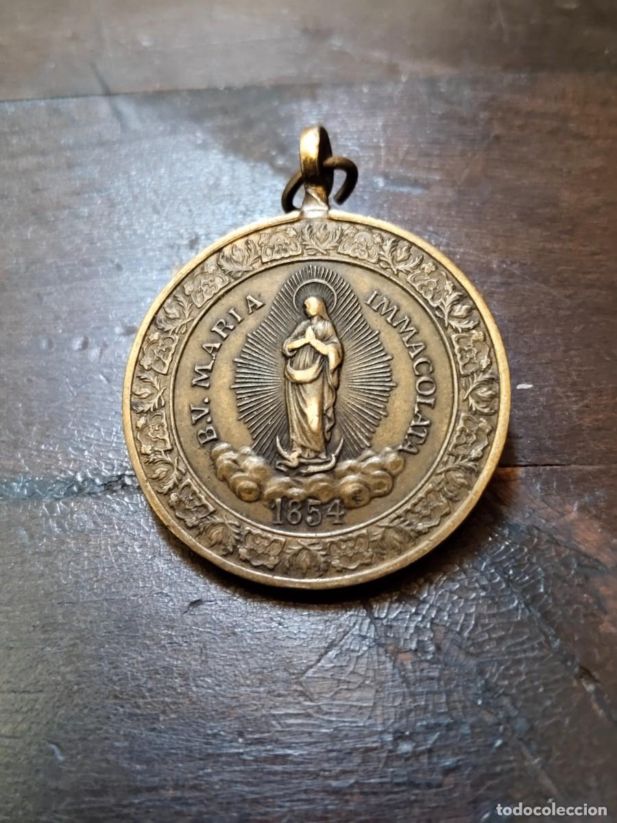 Antiguidades: Medalla en bronce a&ntilde;o 1854. Maria Inmacolata, Memoria Della mia Cresima (Confirmaci&oacute;n).
