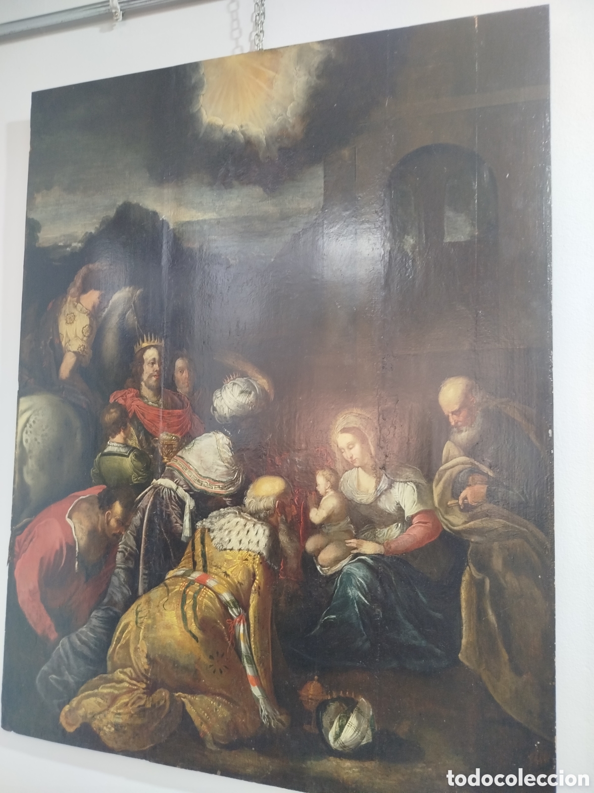 Antig&uuml;edades: Oleo sobre tabla adoraci&oacute;n de los reyes magos