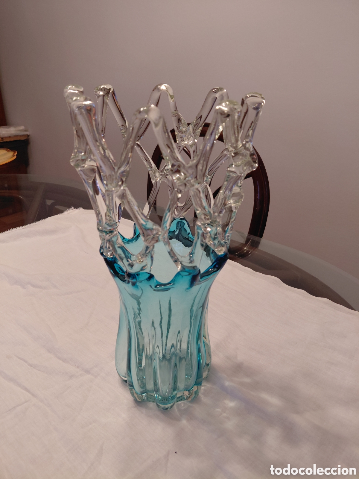 Antig&uuml;edades: JARRON DE CRISTAL DE MURANO AUZUL Y BLANCO