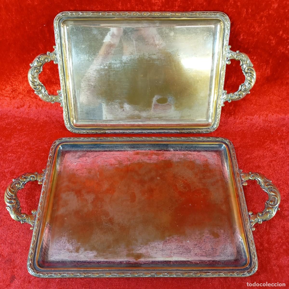 Antig&uuml;edades: PAREJA DE BANDEJAS EN BRONCE BA&Ntilde;ADAS EN PLATA - MODERNISTAS - C. 1900 - MUY TRABAJADAS - 46 Y 41 CM
