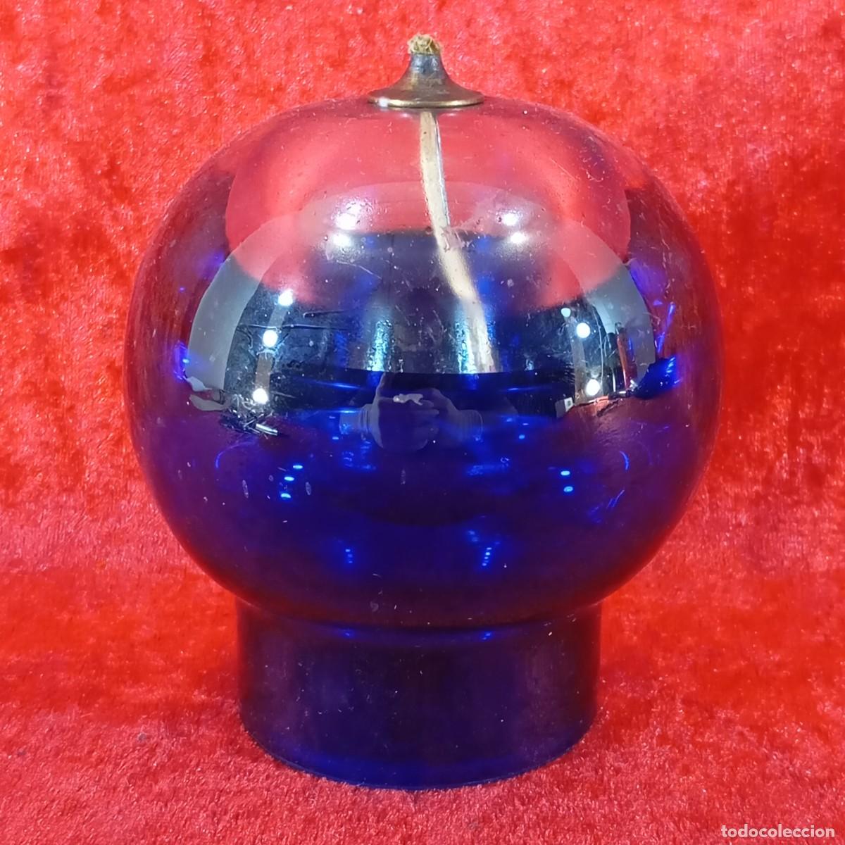 Antig&uuml;edades: PRECIOSO QUINQU&Eacute; EN CRISTAL DE MURANO BICOLOR - AZUL Y TRANSPARENTE - RAR&Iacute;SIMA PIEZA CON MECHA 12 CM