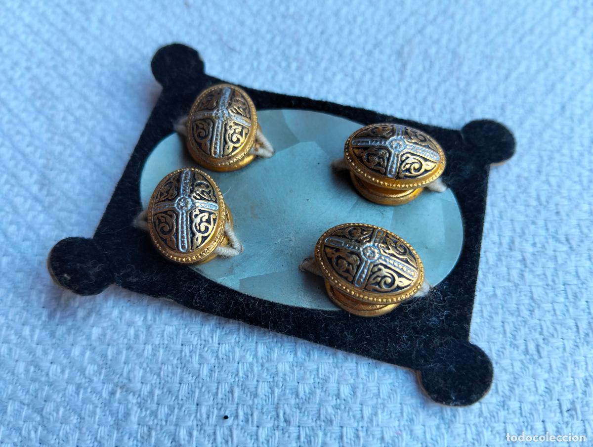 Antiguidades: Pareja de gemelos antiguos color dorado negro steampunk botones de pu&ntilde;o para traje a&ntilde;os 40-50
