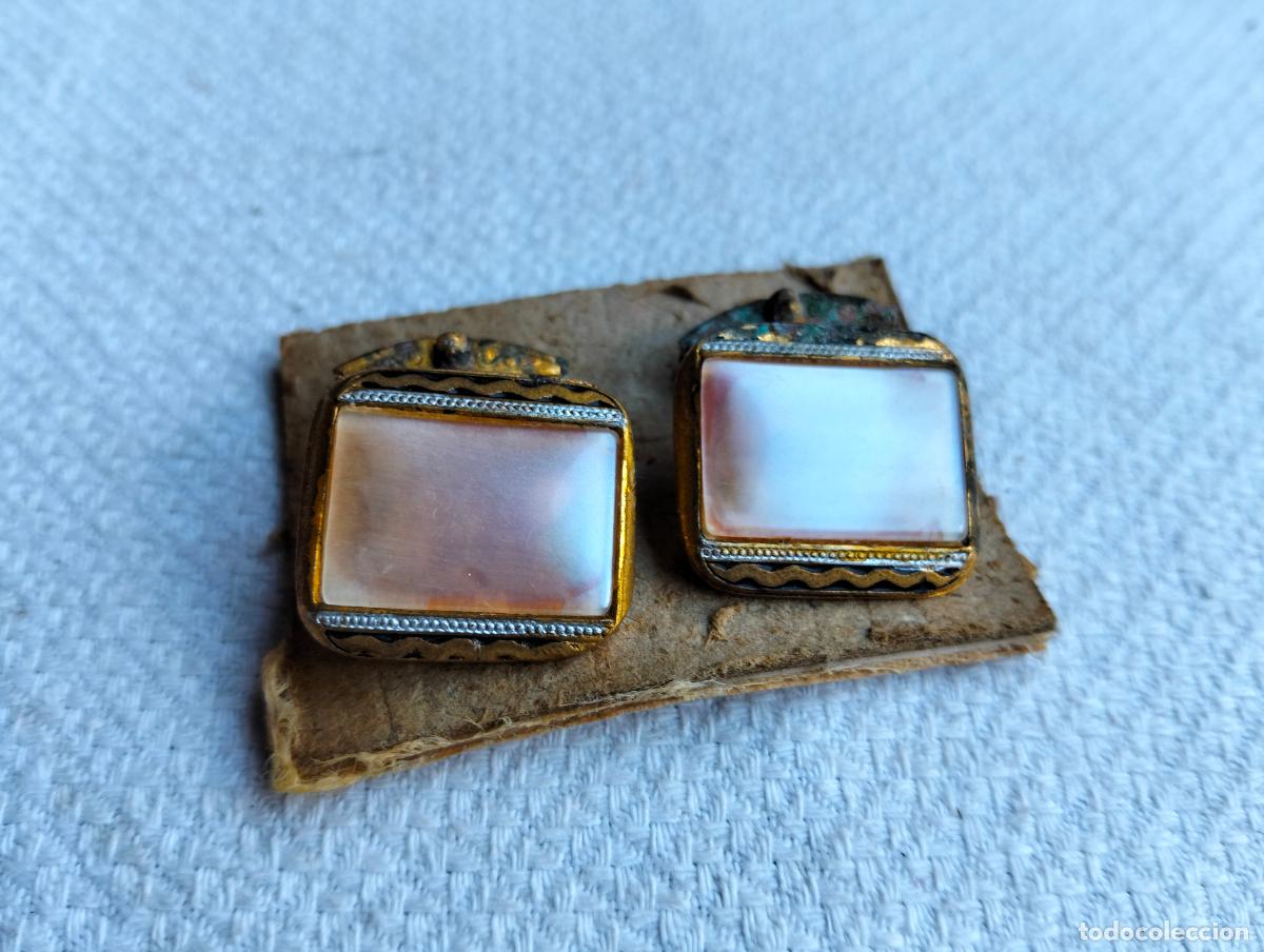 Antiguidades: Pareja de gemelos antiguos color dorado negro steampunk botones de pu&ntilde;o para traje a&ntilde;os 40-50