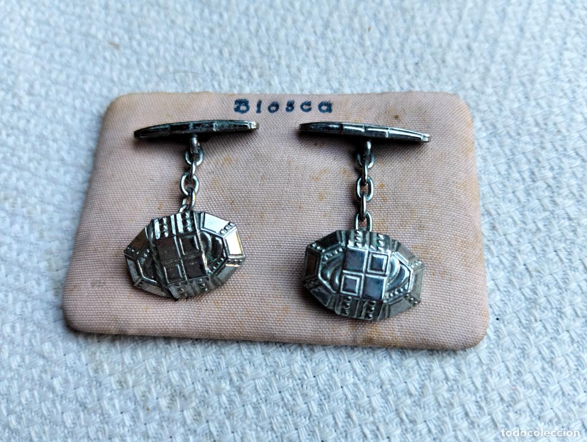 Antiquit&auml;ten: Pareja de gemelos antiguos color plateado steampunk botones de pu&ntilde;o para traje a&ntilde;os 40-50