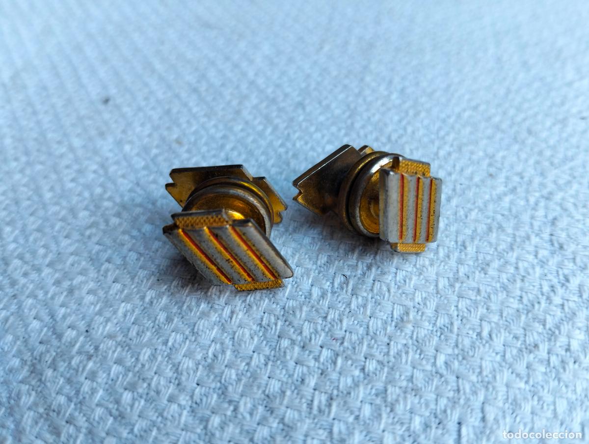 Antig&uuml;edades: Pareja de gemelos antiguos color dorado plateado steampunk botones de pu&ntilde;o para traje a&ntilde;os 40-50