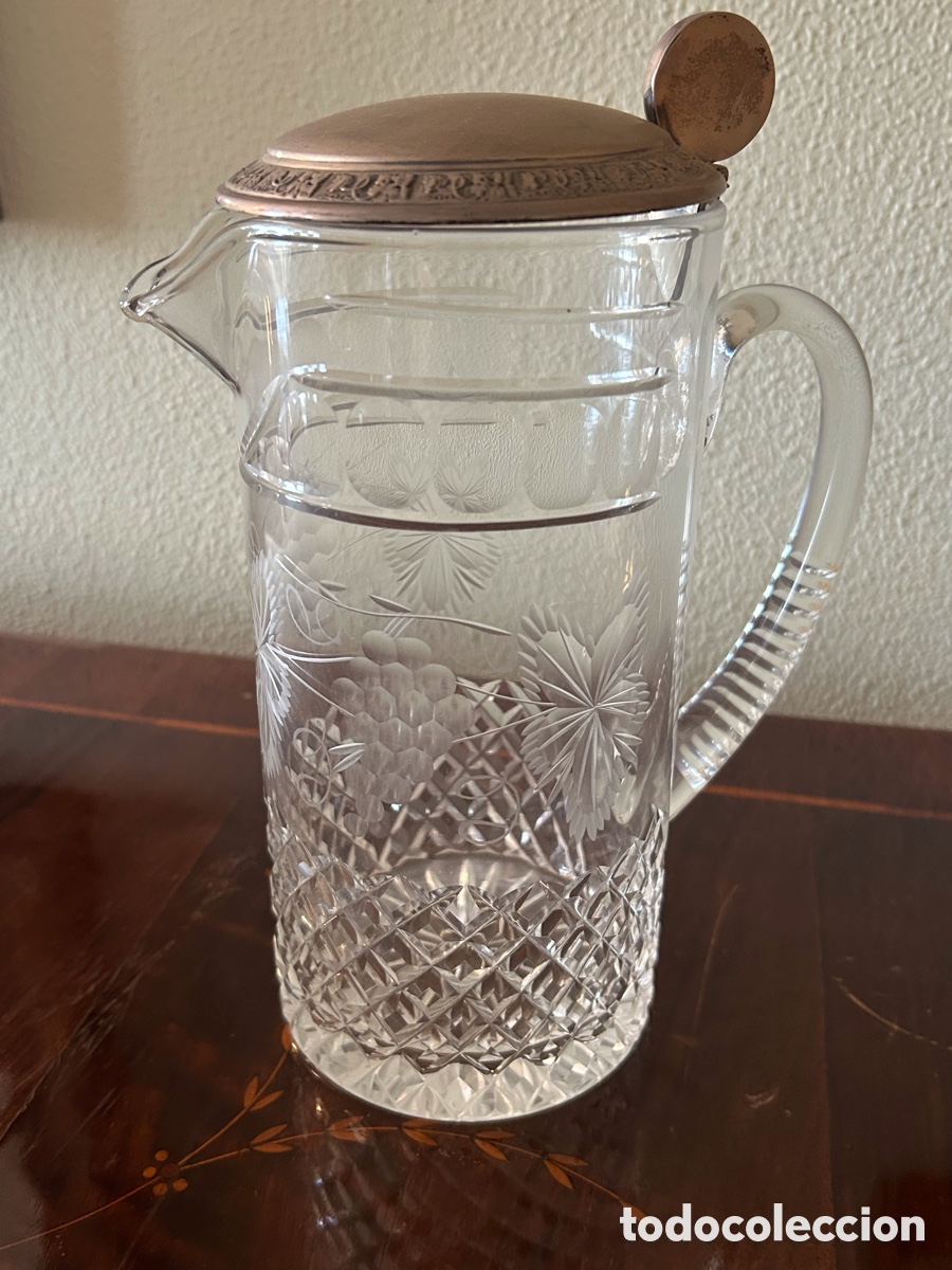 Antig&uuml;edades: Jarra cristal tallado y plata