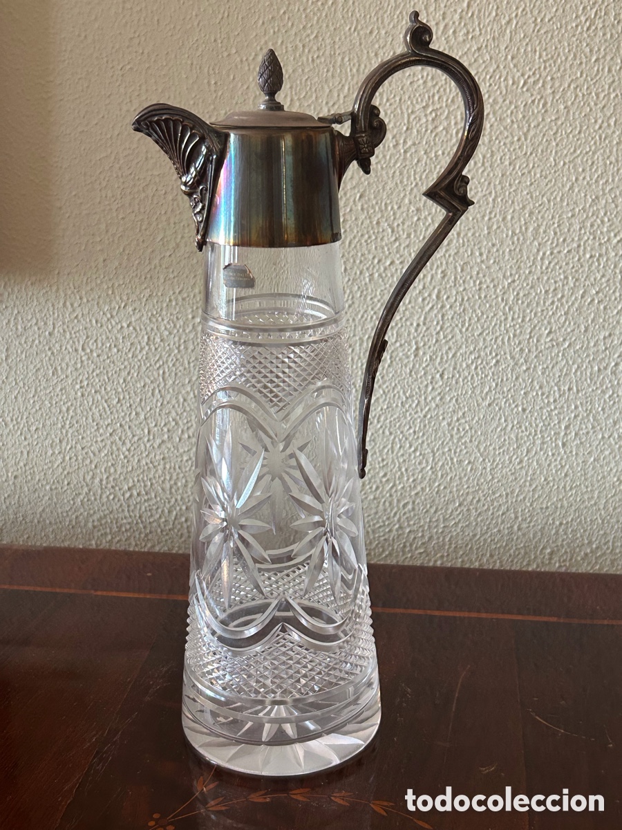Antig&uuml;edades: Jarra cristal tallado y plata