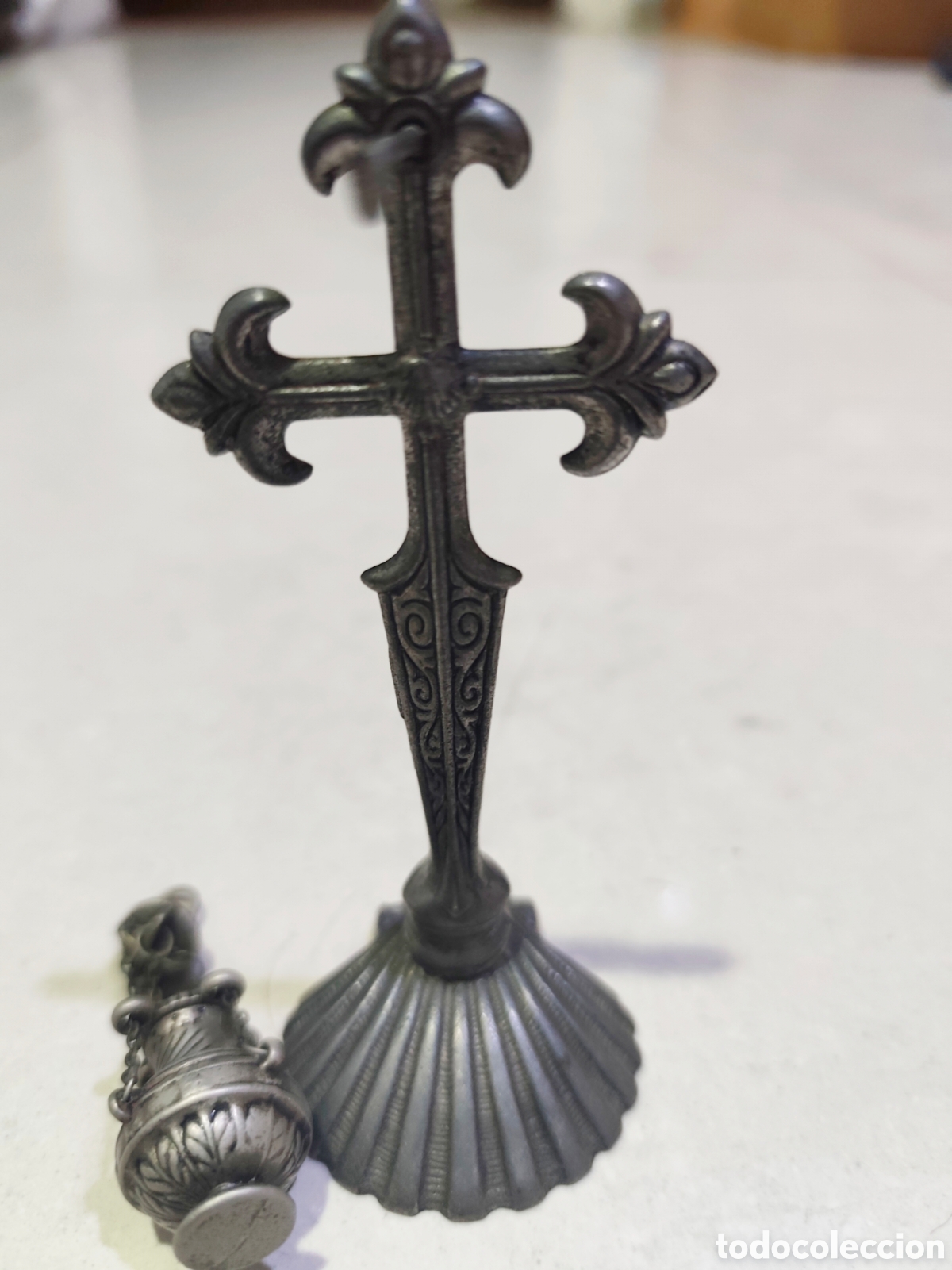 Antig&uuml;edades: Antiguo Botafumeiro metalico. 10 cm - Foto 8