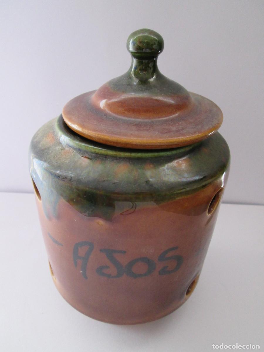 Antig&uuml;edades: TARRO DE CERAMICA PARA GUARDAR AJOS - CON TAPA - 18X10