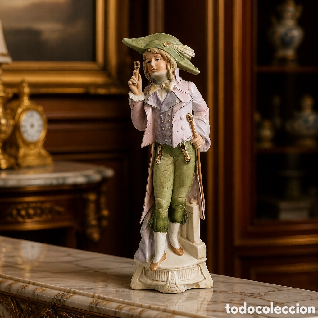 Antig&uuml;edades: FIGURA GALANTE REALIZADA EN PORCELANA ALEMANA BISCUIT. SIGLO XIX . 30 CM