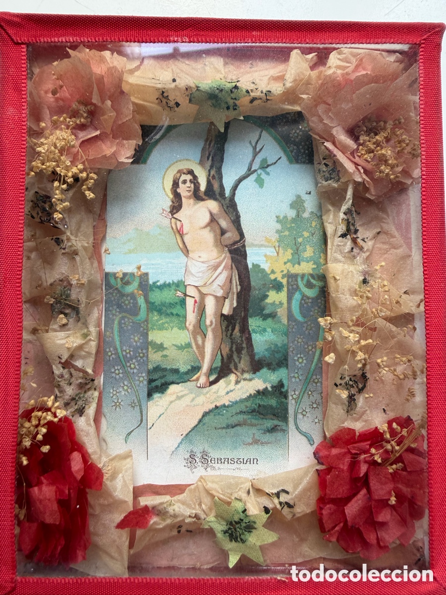 Antig&uuml;edades: Cuadro Devocional San Sebasti&aacute;n con Flores - Foto 2