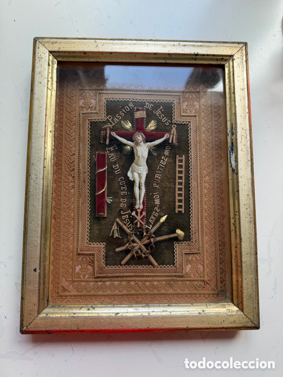 Antig&uuml;edades: Cuadro relicario conventual Passion de J&eacute;sus S.XIX