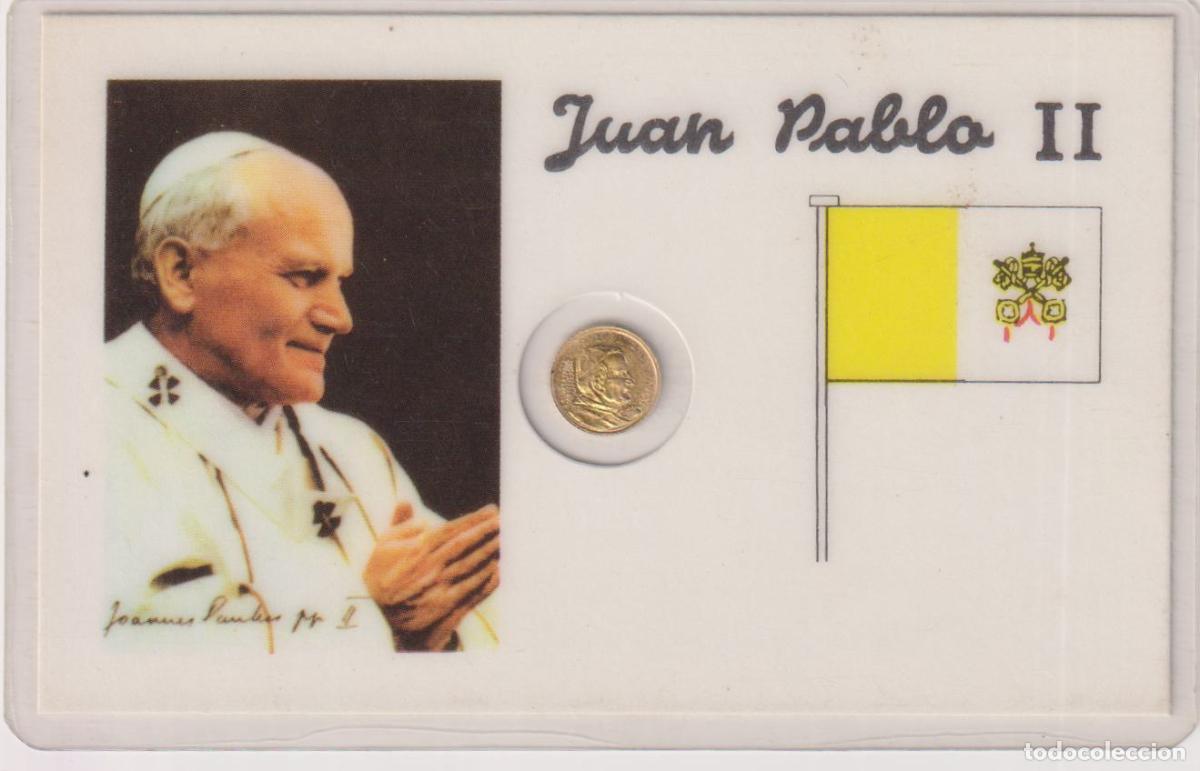 Oggetti Antichi: TARJETA PLASTIFICADA CON MONEDA CONMEMORATIVA DE JUAN PABLO II - CARLO WOJTYLA