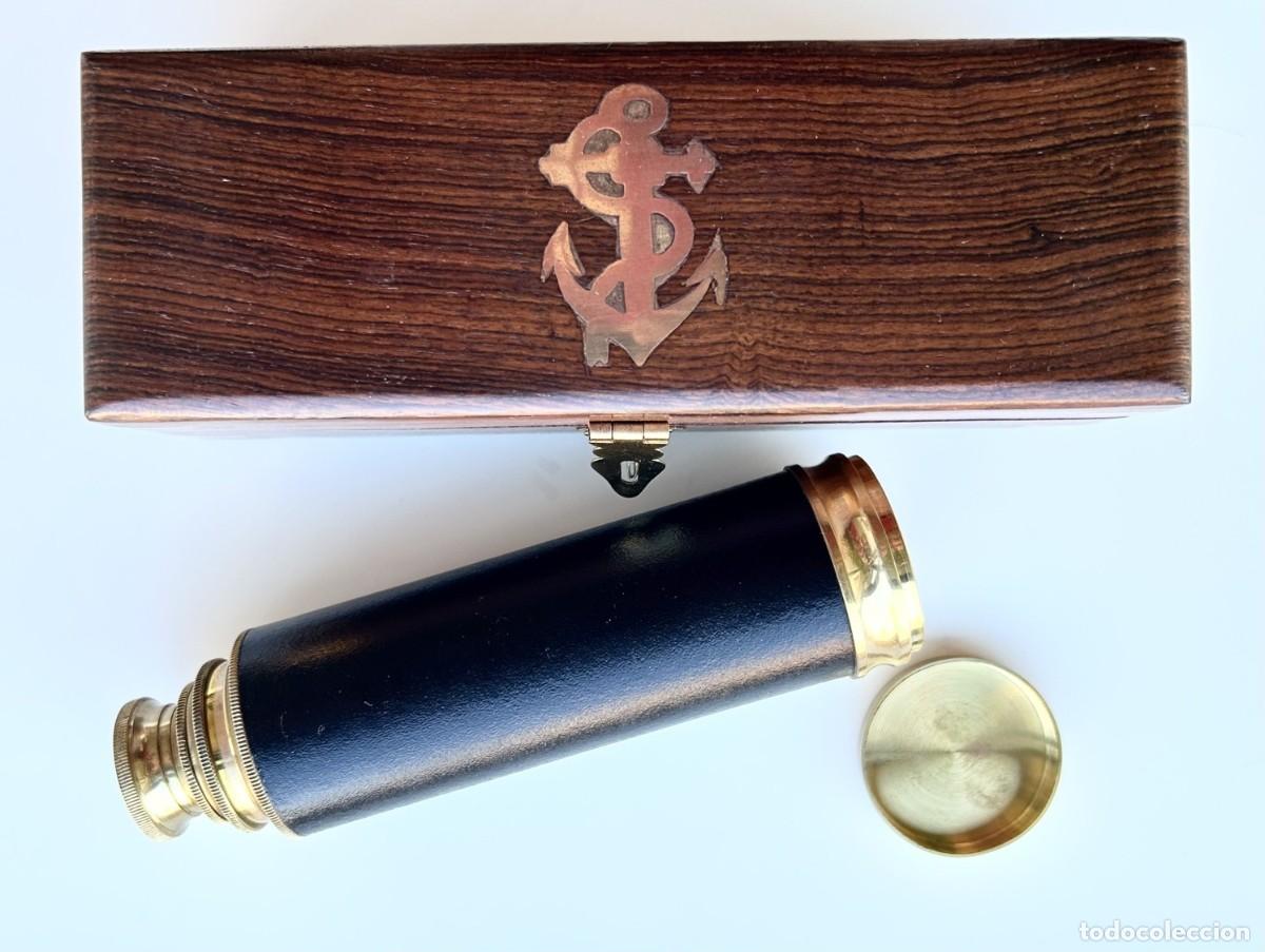 Antig&uuml;edades: Catalejo / Telescopio Marinero de Lat&oacute;n Extensible ( 15 / 41,5 cm) con caja de Madera
