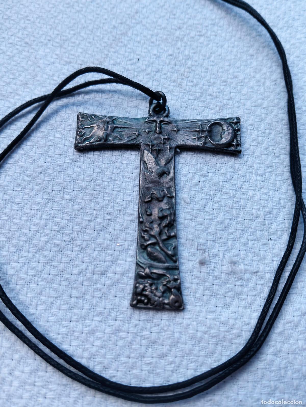 Antig&uuml;edades: Colgante religioso cruz tau crucifijo franciscano orden franciscana san francisco metal plateado