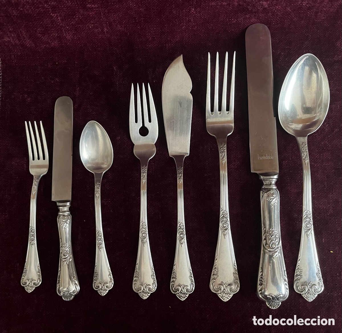 Antig&uuml;edades: Juego 8 piezas cubiertos plata de ley