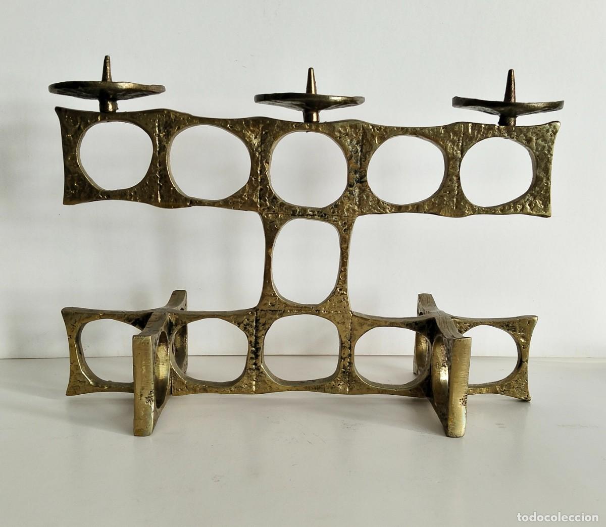 Antig&uuml;edades: Candelabro brutalista de bronce de Heinz Goll, a&ntilde;os 1960-1970
