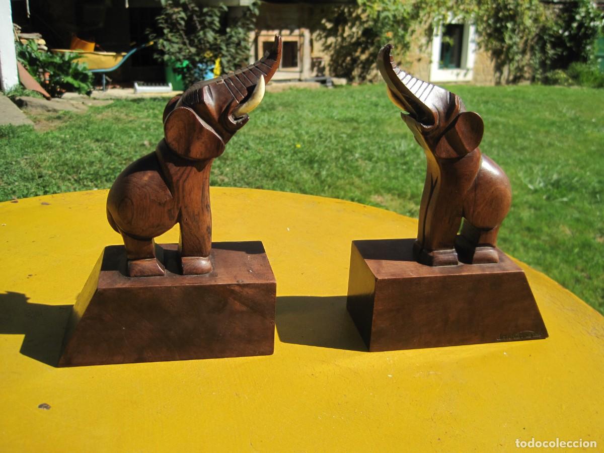 Antig&uuml;edades: PAREJA DE SUJETALIBROS EN MADERA DE PALISANDRO - DAN KARMER PARIS - ELEFANTES - A&Ntilde;OS 20-30 -ART D&Eacute;CO