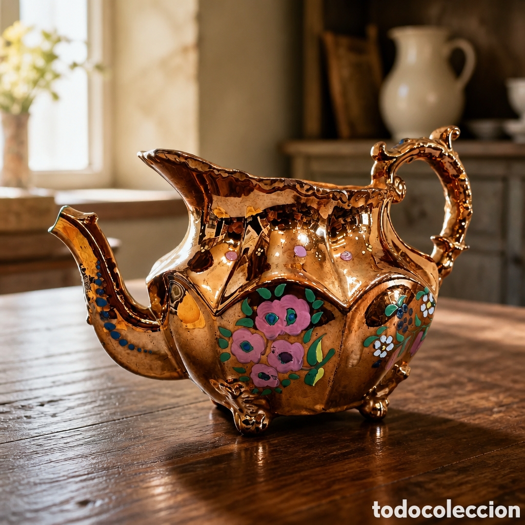 Antig&uuml;edades: TETERA ANTIGUA INGLESA EN CERAMICA DE REFLEJOS METALICOS. BRISTOL.