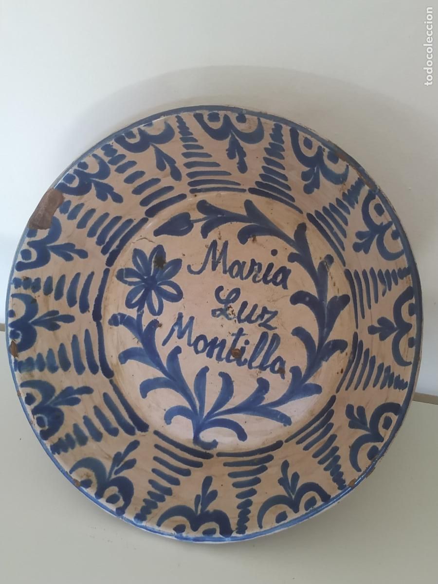 Antig&uuml;edades: Antiguo plato cer&aacute;mica Fajalauza (Granada) dedicado Mar&iacute;a Luz Montilla