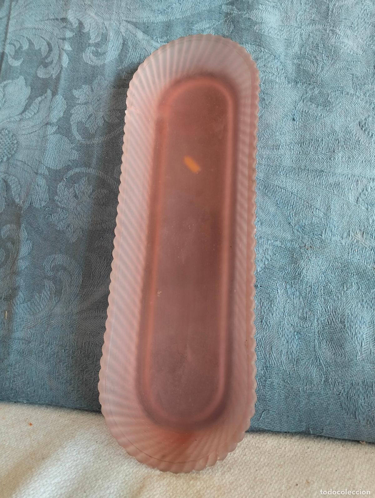 Antig&uuml;edades: Bandeja bandejita de cristal rosado para poner joyas o peines de los a&ntilde;os 60-70