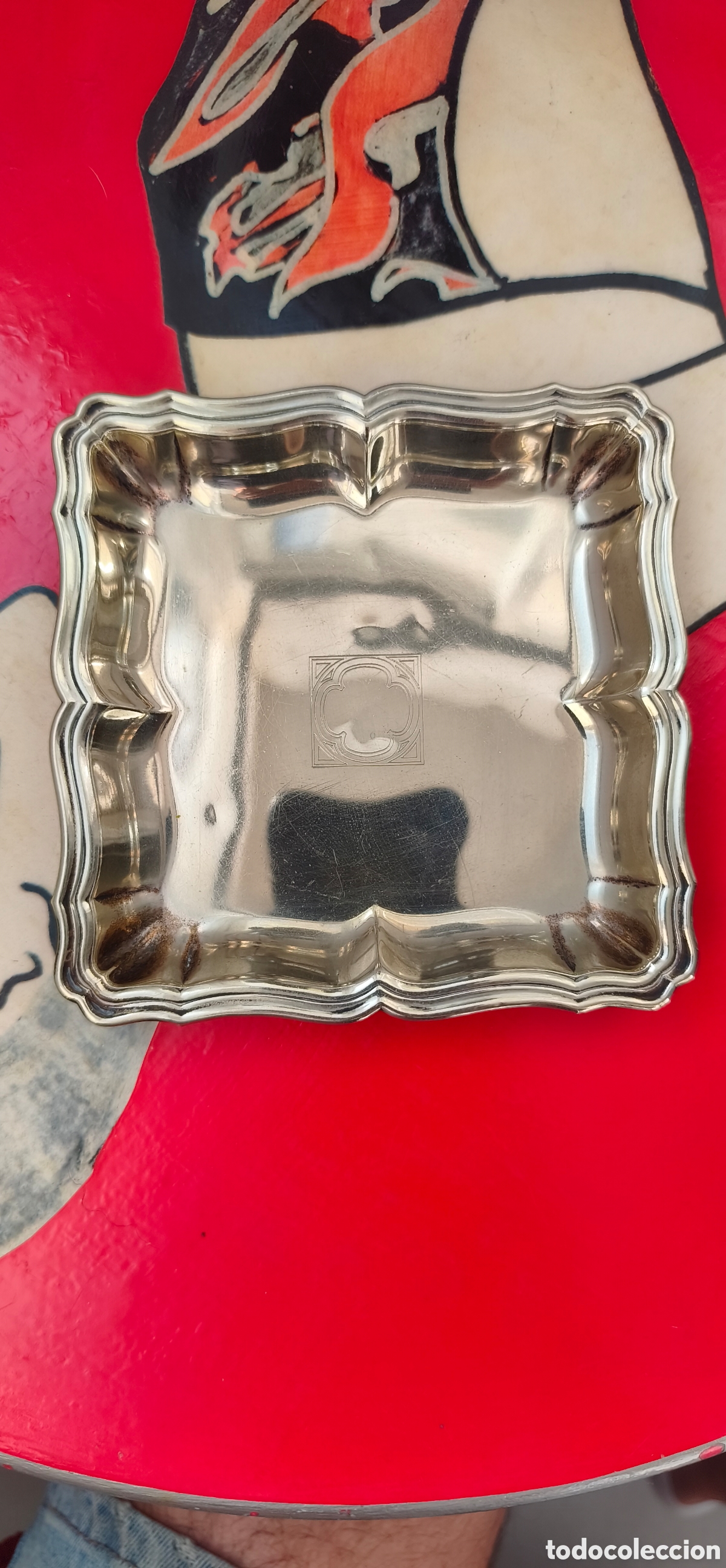 Antig&uuml;edades: Bandeja / Patena religiosa de alpaca de Alpadur