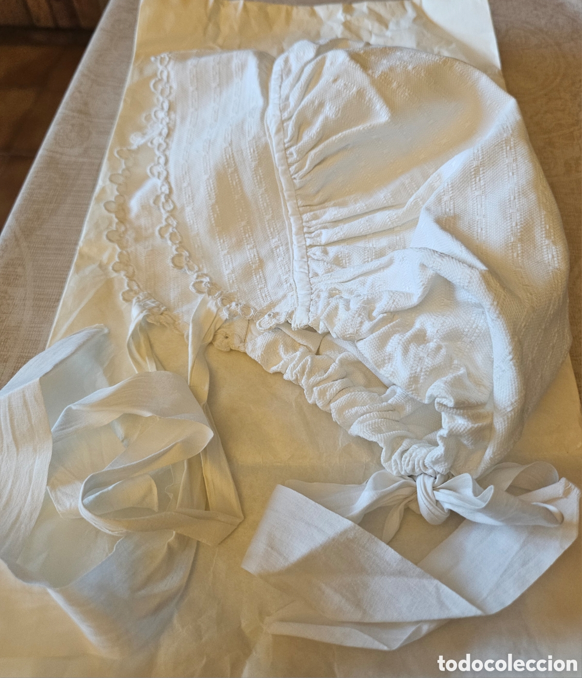 Antig&uuml;edades: Antigua Cofia Francesa de Mujer (Coiffe) - Piqu&eacute; de Algod&oacute;n con Calados - S. XIX / S. XX - &iexcl;Sin Estr