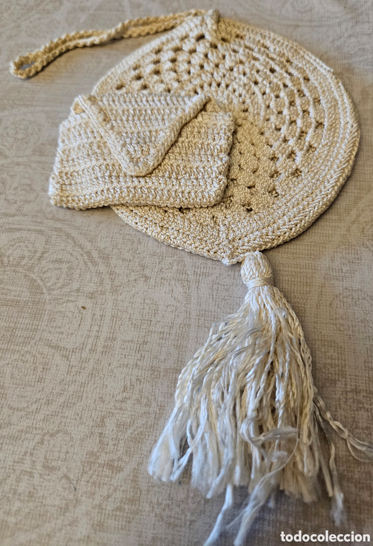 Antig&uuml;edades: Precioso Conjunto Vintage A&ntilde;os 70 de Bolso Redondo y Monedero a Juego &ndash; Crochet Artesanal Estilo Boh