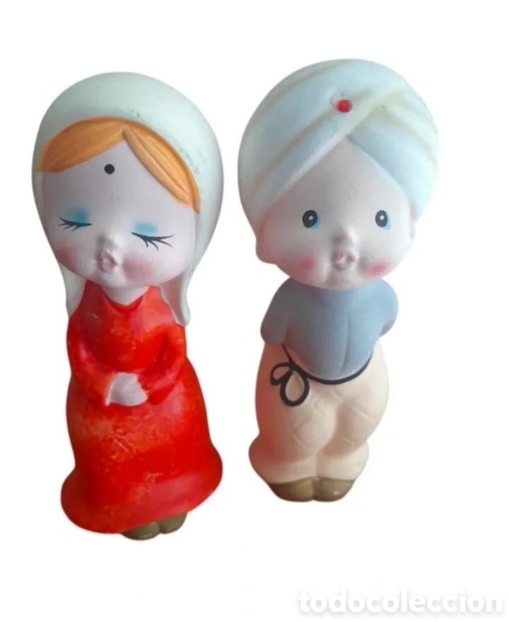 Antig&uuml;edades: Pareja de figuritas vintage ni&ntilde;o y ni&ntilde;a estilo oriental &ndash; decoraci&oacute;n retro