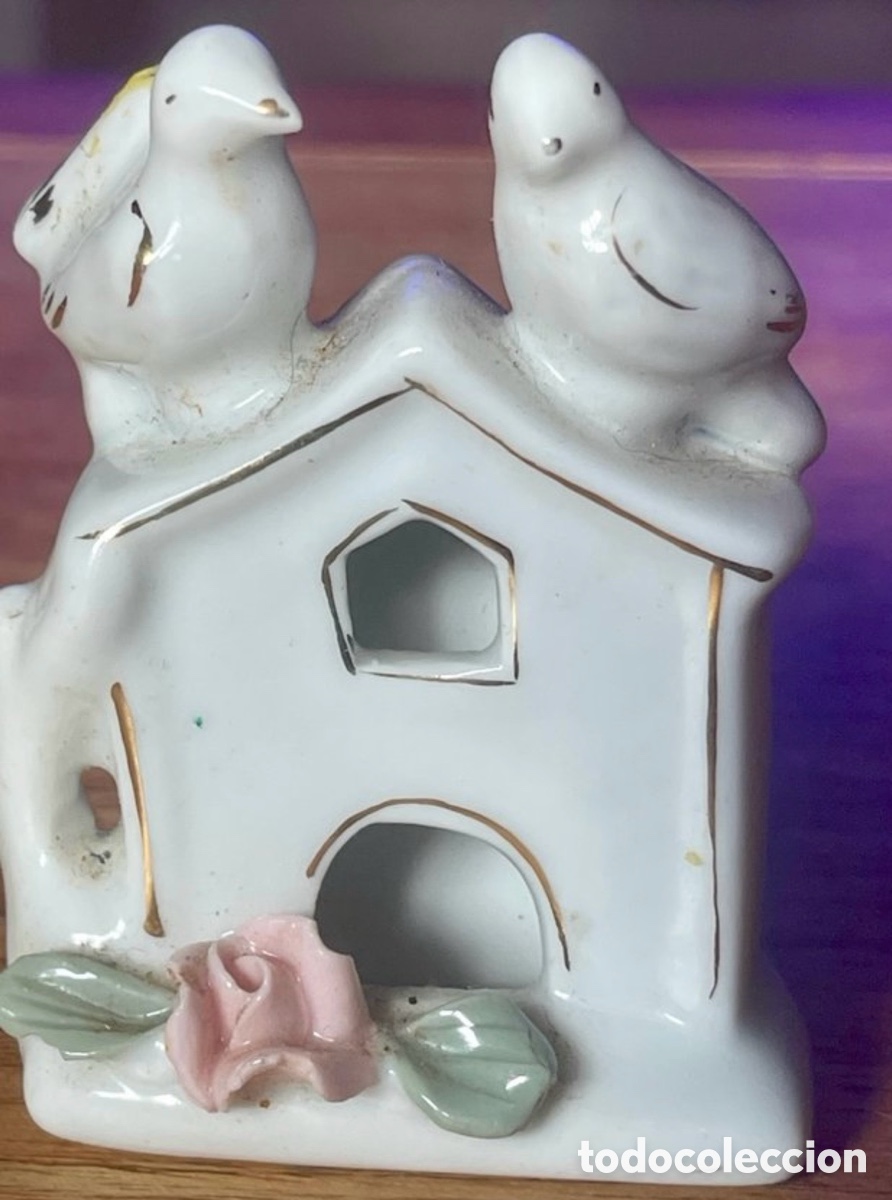 Antiquit&auml;ten: Palillero de Porcelana Vintage Casita con Palomas