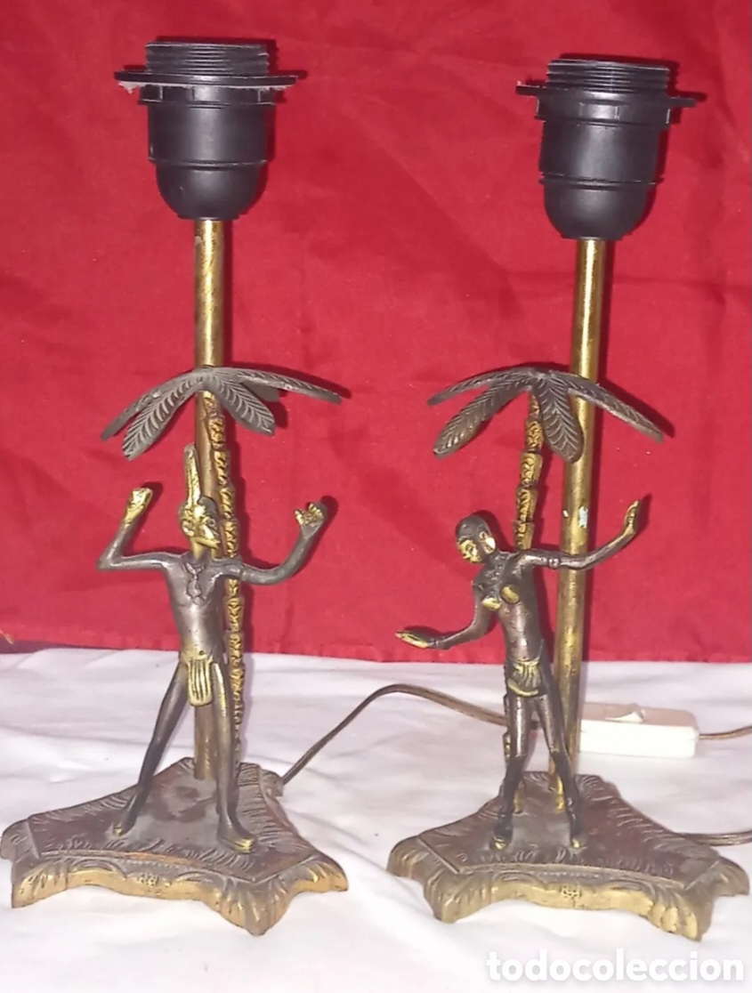 Antiquit&auml;ten: ANTIGUA PAREJA DE(AFRICANOS) LAMPARAS DE MESA EN BRONCE-LAT&Oacute;N(funcionando 26cm altura)