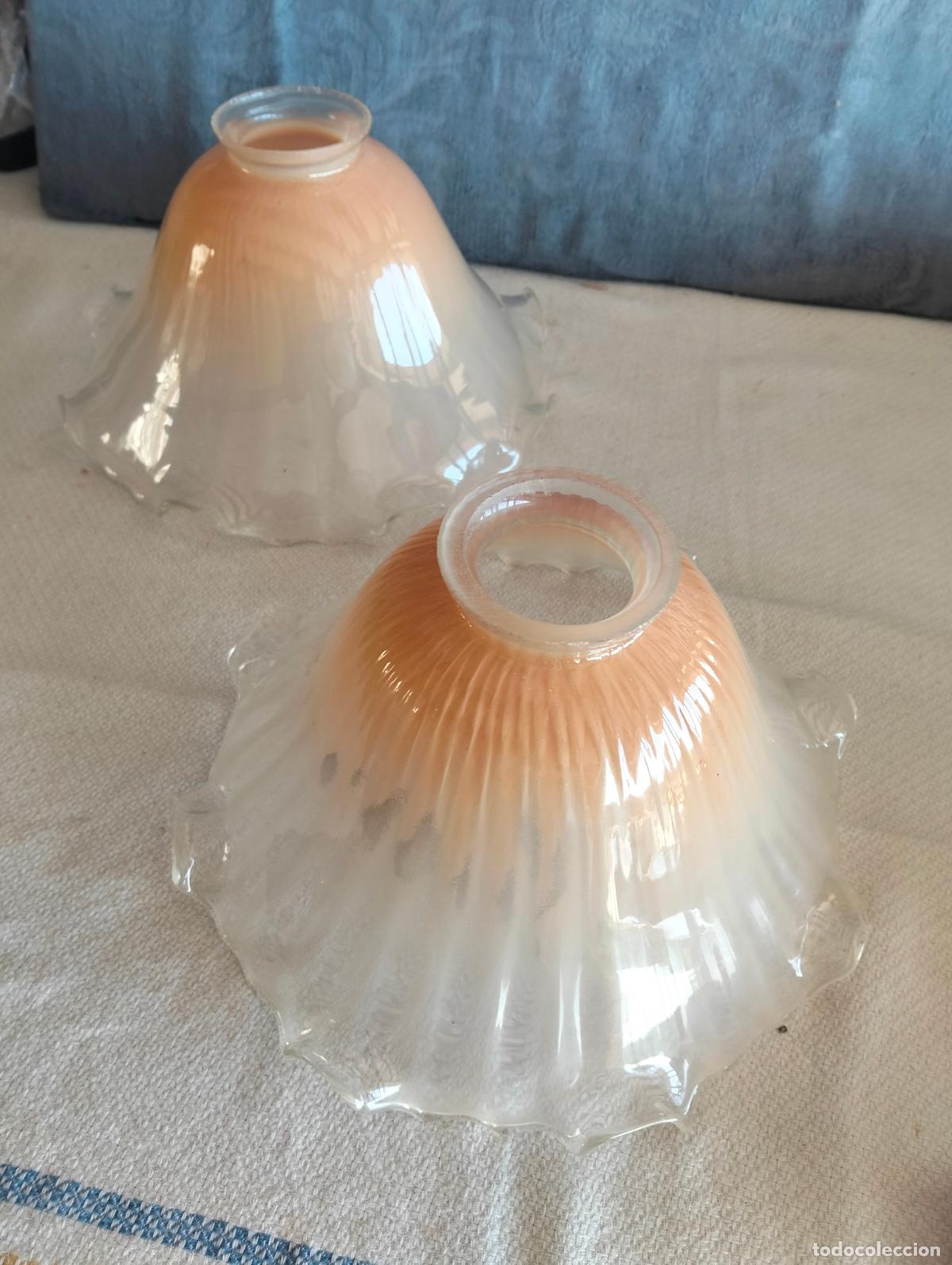 Antiquit&auml;ten: Antiguas 2 tulipa tulipas de cristal soplado a mano naranja repuestos para lampara de los a&ntilde;os 50-60