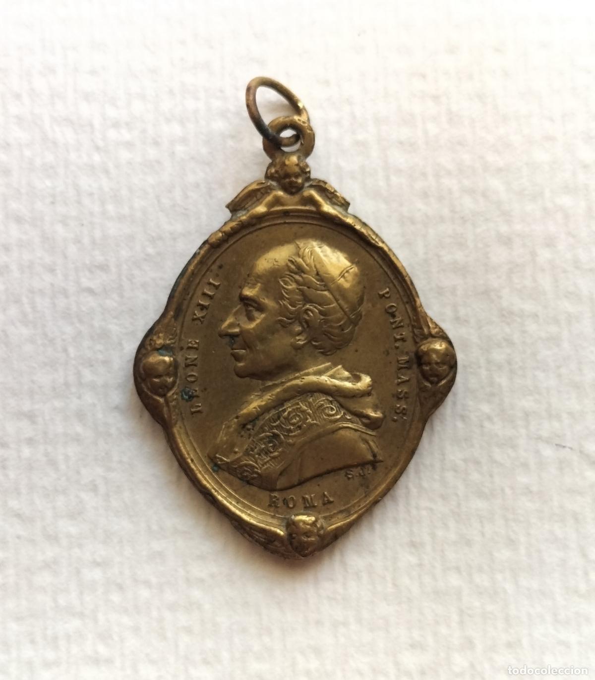Antig&uuml;edades: MEDALLA DEVOCIONAL DE BRONCE DEL PAPA LEON XIII Y LA INMACULADA CONCEPCI&Oacute;N S. XIX.