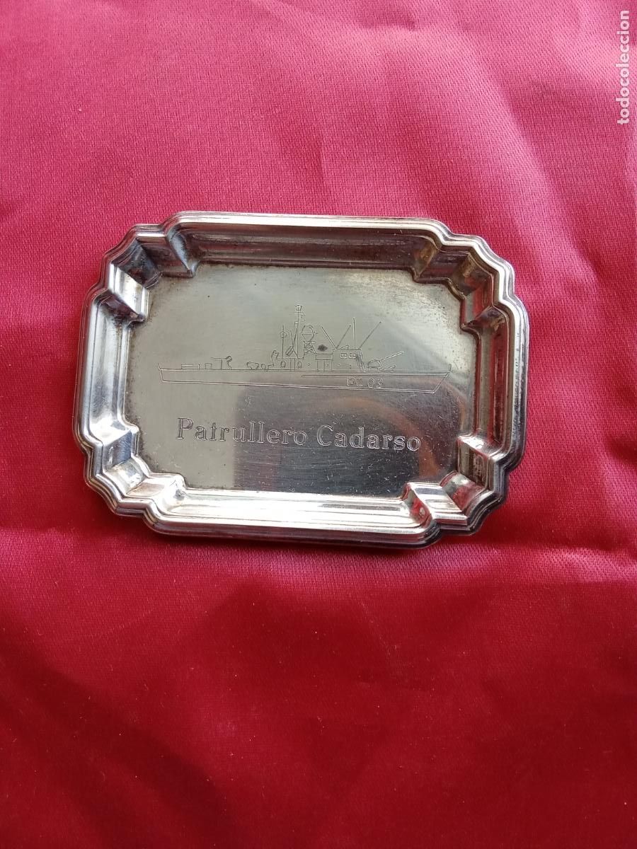 Antig&uuml;edades: Bandeja peque&ntilde;a Armada Espa&ntilde;a Patrullero Cadarso. Alpaca Joyer&iacute;a Ferrol Vitrina 6