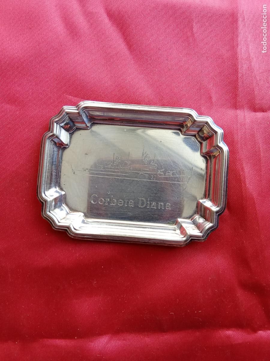 Antig&uuml;edades: Bandeja peque&ntilde;a Armada Espa&ntilde;a Corbeta Diana. Alpaca Joyer&iacute;a Ferrol. Vitrina 6