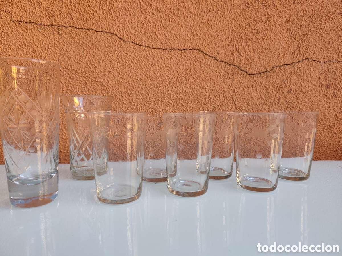 Antig&uuml;edades: Antiguos vasos cristal tallado. 8 en total. Ver fotos