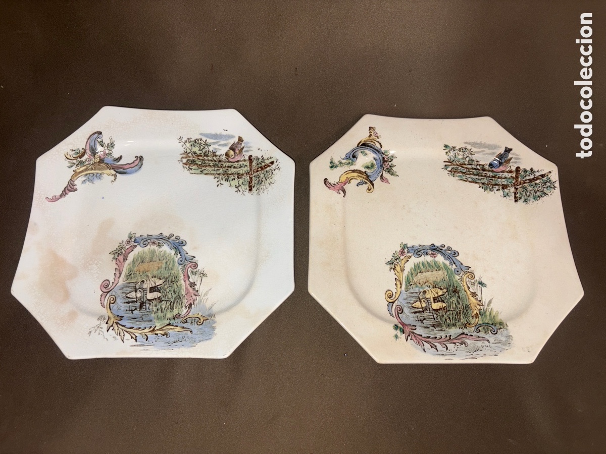 Antig&uuml;edades: Antigua pareja de platos cartuja y Pickman,siglo XIX,opaca china*ver fotos*