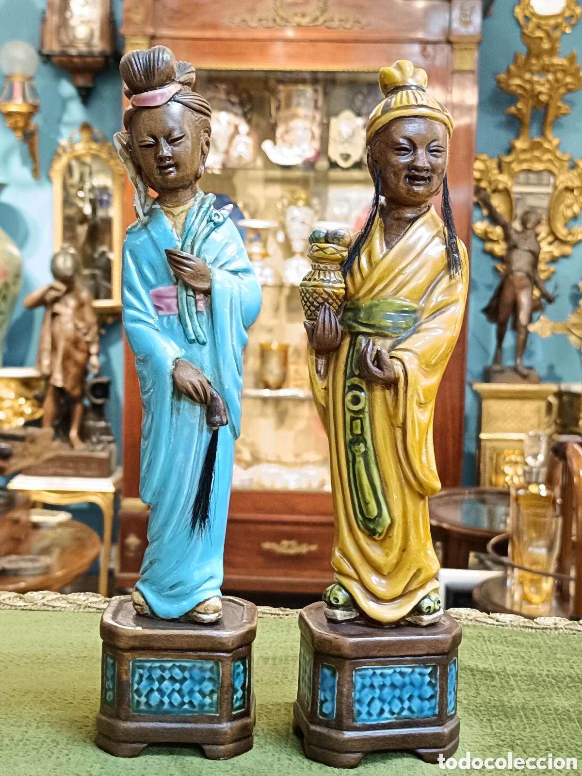 Antig&uuml;edades: ANTIGUA PAREJA DE FIGURAS ORIENTALES PORCELANA CHINA