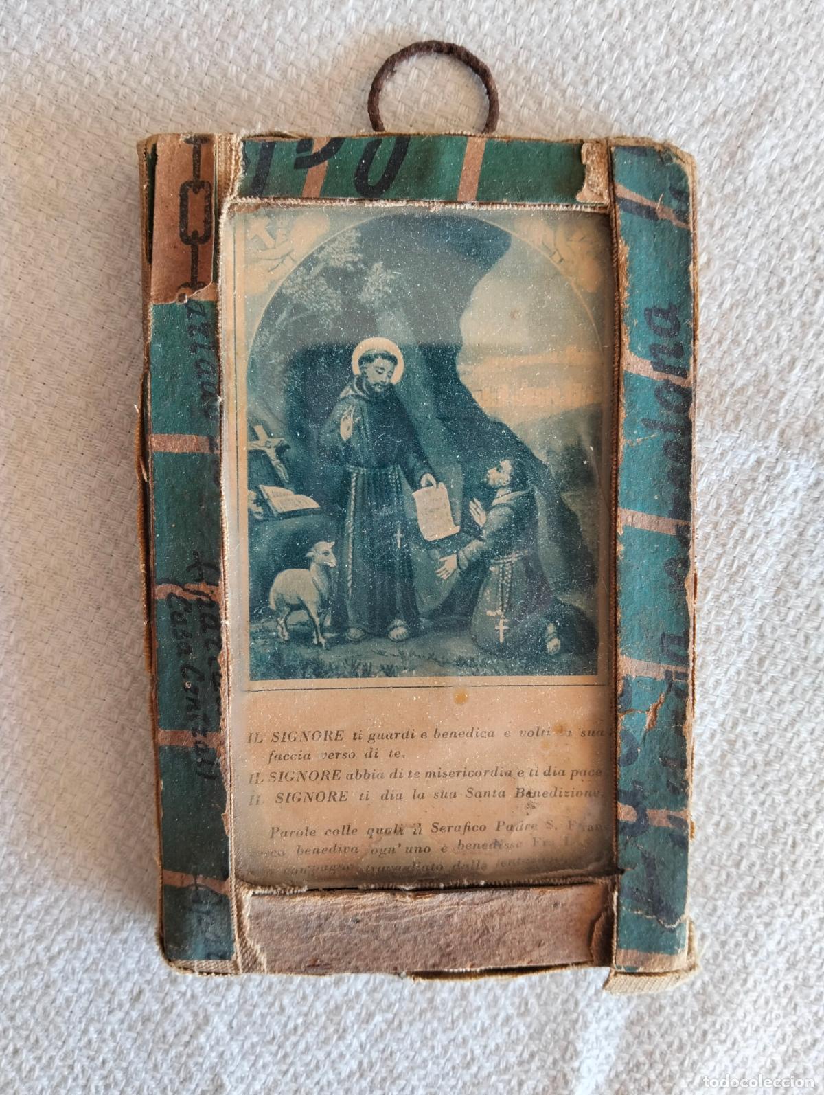 Antiques: Antiguo escapulario peque&ntilde;o marco con estampa San Francisco de As&iacute;s Serafico a&ntilde;os 30-40