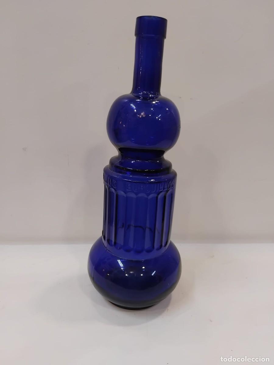 Antig&uuml;edades: Antigua Botella Vidrio soplado azul cobalto E. Hermosa e Hijos Burguillos Badajoz Siglo XIX Perfect
